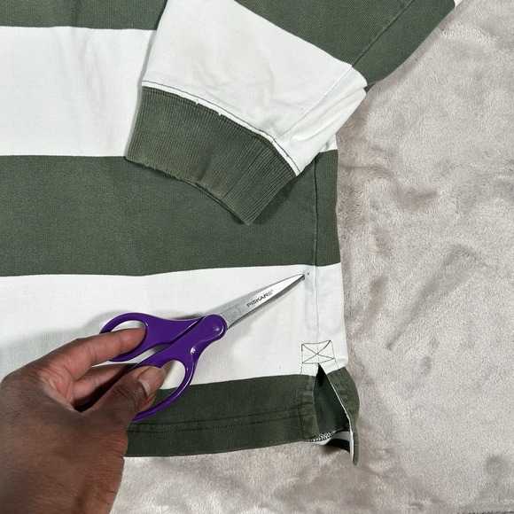 Vintage LL Bean Rugby Polo Shirt Mens XL Green White Heavy Cotton 90s Made Peru - Picture 6 of 16